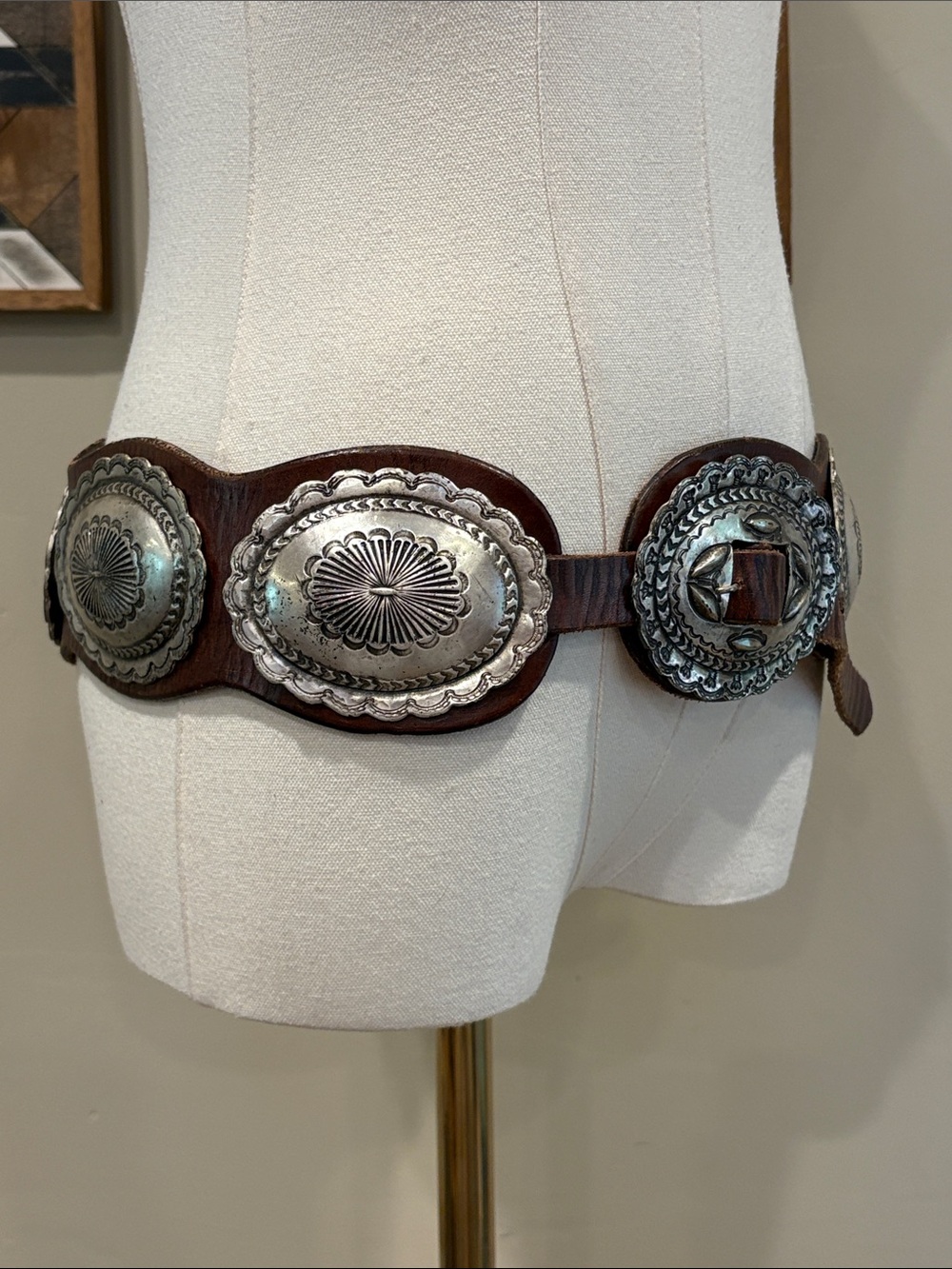 Vintage Ralph Lauren 90s Western Wide Brown Leather Concho Belt size Large - Picture 4 of 15